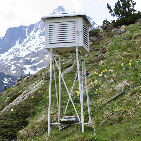 Photograph of a stevenson screen in the Refuge d'Espingo, French Pyrenees.