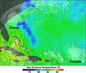 sea surface temperature following Hurricane Bonnie
