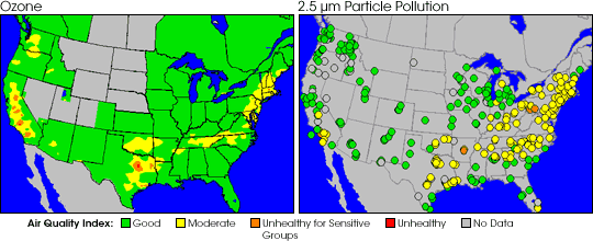 EPA air quality index ozone and particulate pollution maps