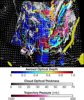 Map of predicted aerosol trajectories