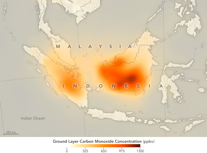 Map of carbon monoxide concentrations in Indonesia
