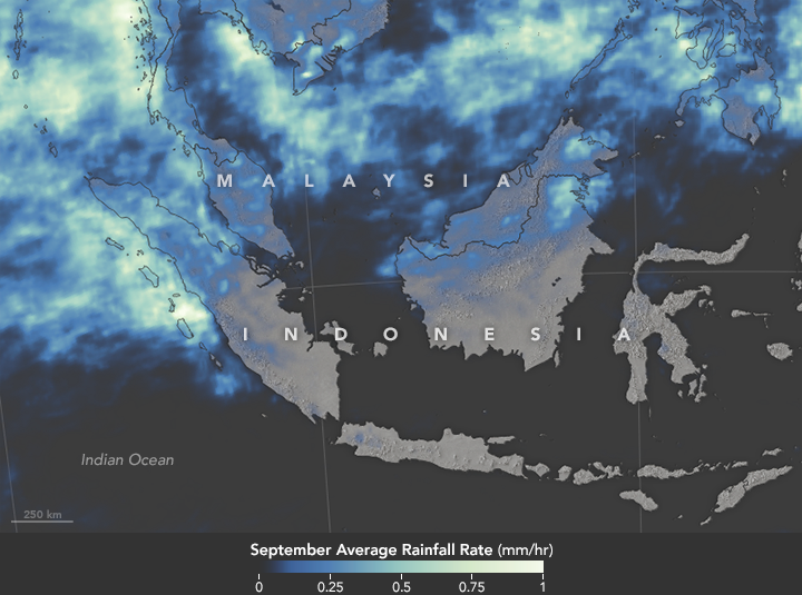 Map of monthly average rainfall in Indonesia for September 2015