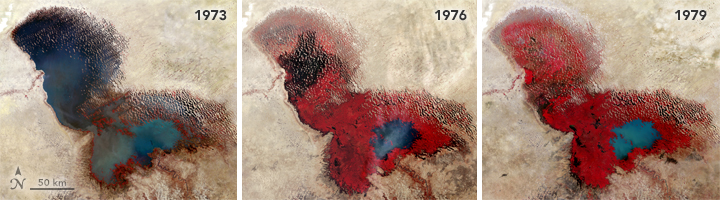 Triptych of Landsat images: 1973/1976/1979