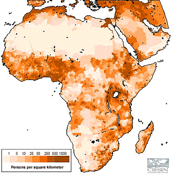 Population density in Africa.