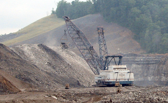 Photograph of a dragline operating in a West Virginia strip mine.