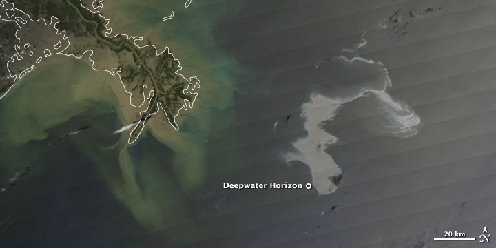 Satellite image of Deepwater Horizon oil spill, April 25, 2010.