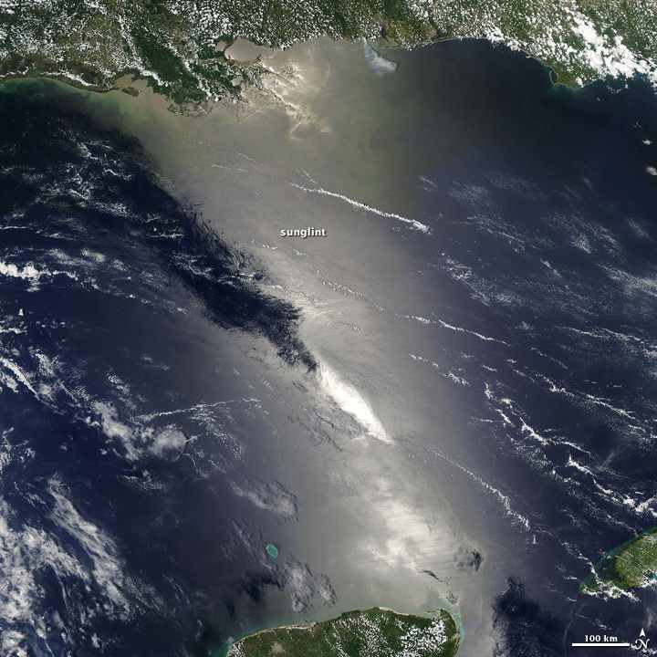 Satellite image of sunglint in the Gulf of Mexico, June 23, 2009.