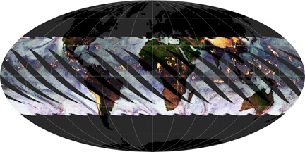 Map showing TRMM's low Earth orbit at an inclination of 35 degrees.