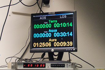 Photograph of the clock in the Aqua mission control room, NASA GSFC.