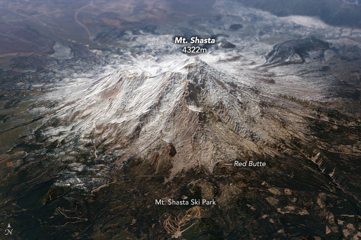 A satellite image of Mt. Shasta.