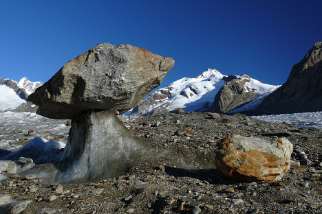 Photo of a glacier table on the Aletschglacier in Switzerland.
