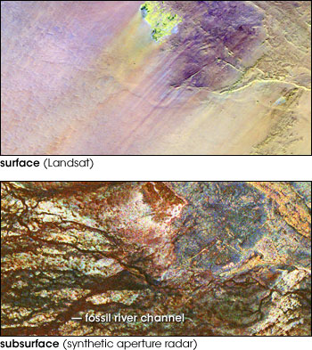 Remote sensing images of fossil rivers underneath the Sahara desert