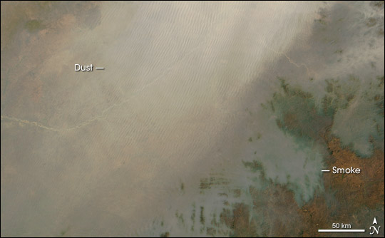 Satellite Image of Dust and Smoke over Central Africa