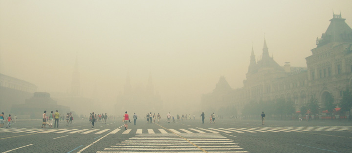 Photograph of smokey air filling Red Square, Summer 2010.