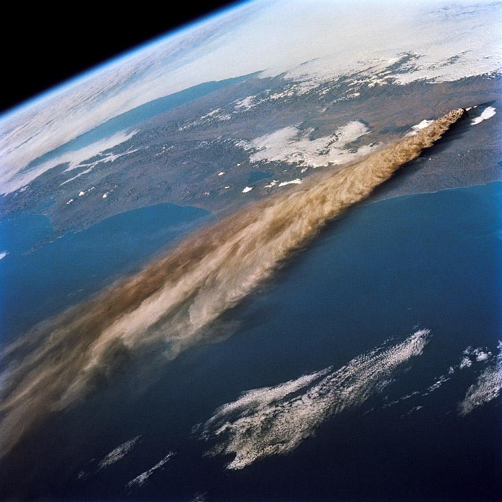 Oblique photograph of Klyuchevskaya Volcano from the Space Shuttle.