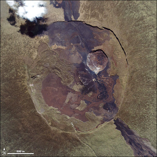 Satellite image of Nyamuragira's summit Caldera acquired July 14, 2005.
