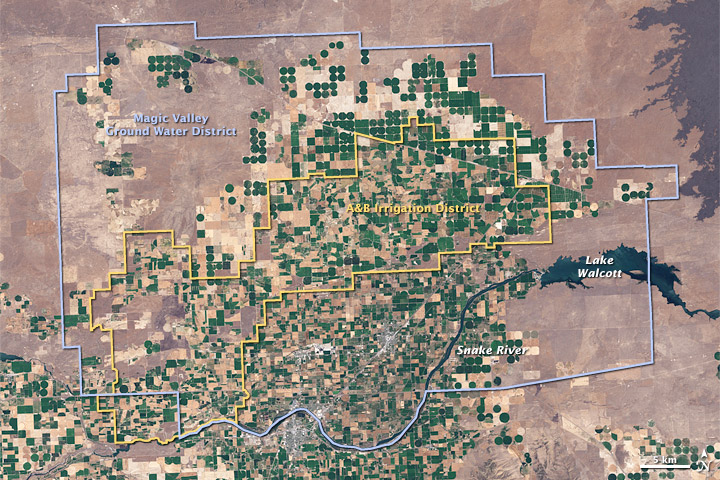 Satellite image and map of Magic Valley Ground Water District.