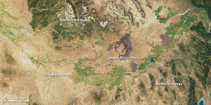 NASA satellite image of the Snake River Plain.