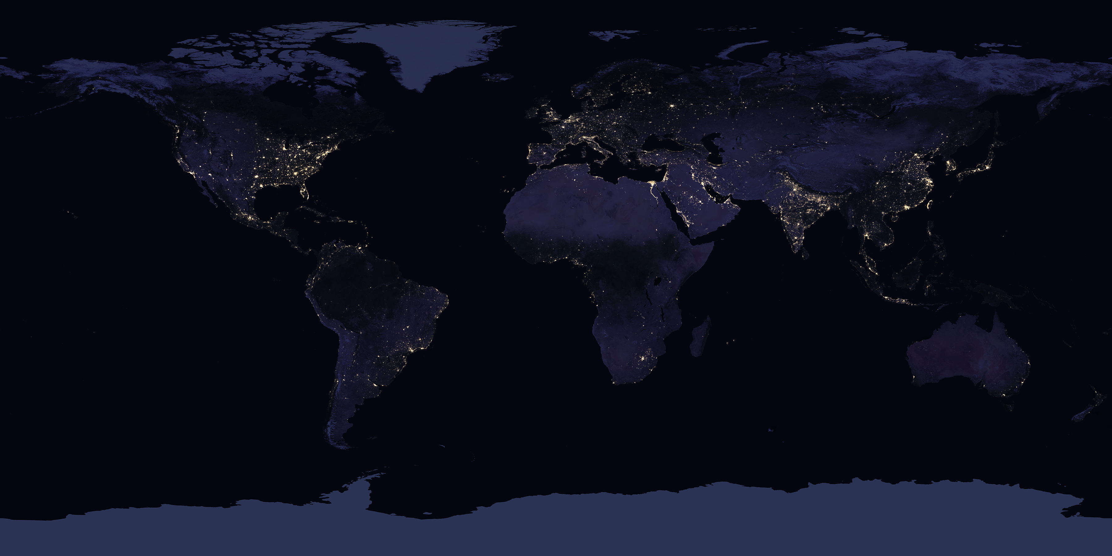 Earth at Night/Black Marble: Flat Maps - NASA Science, image size:3600x1800