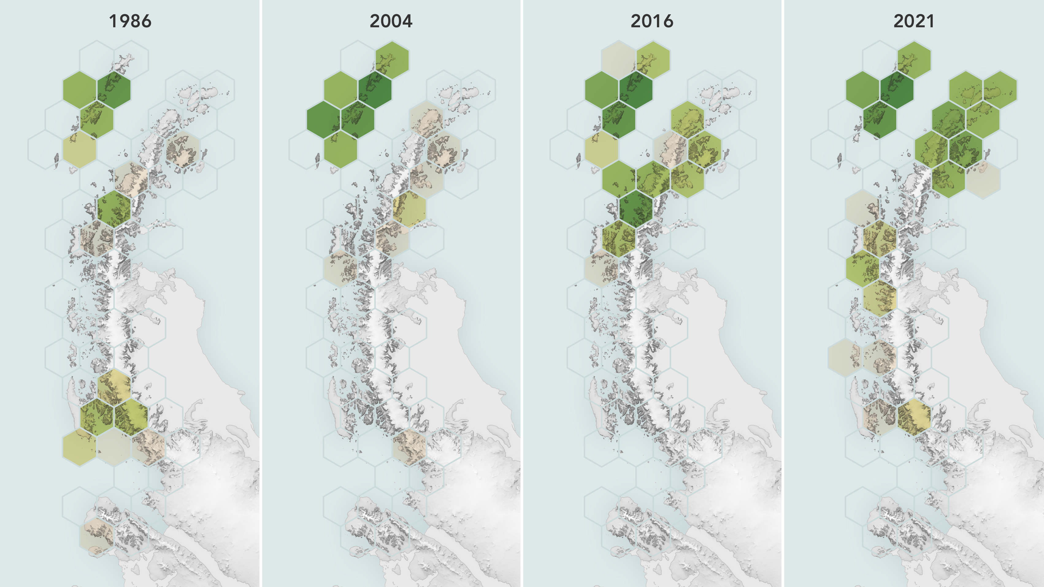 Antarctica from space satellite images showing greening of Antarctica