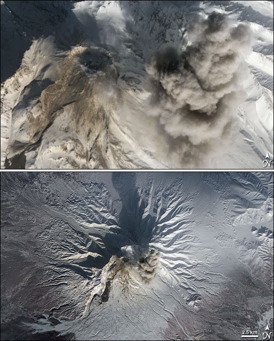 Column of Ash Rises Over Shiveluch Volcano - NASA Science