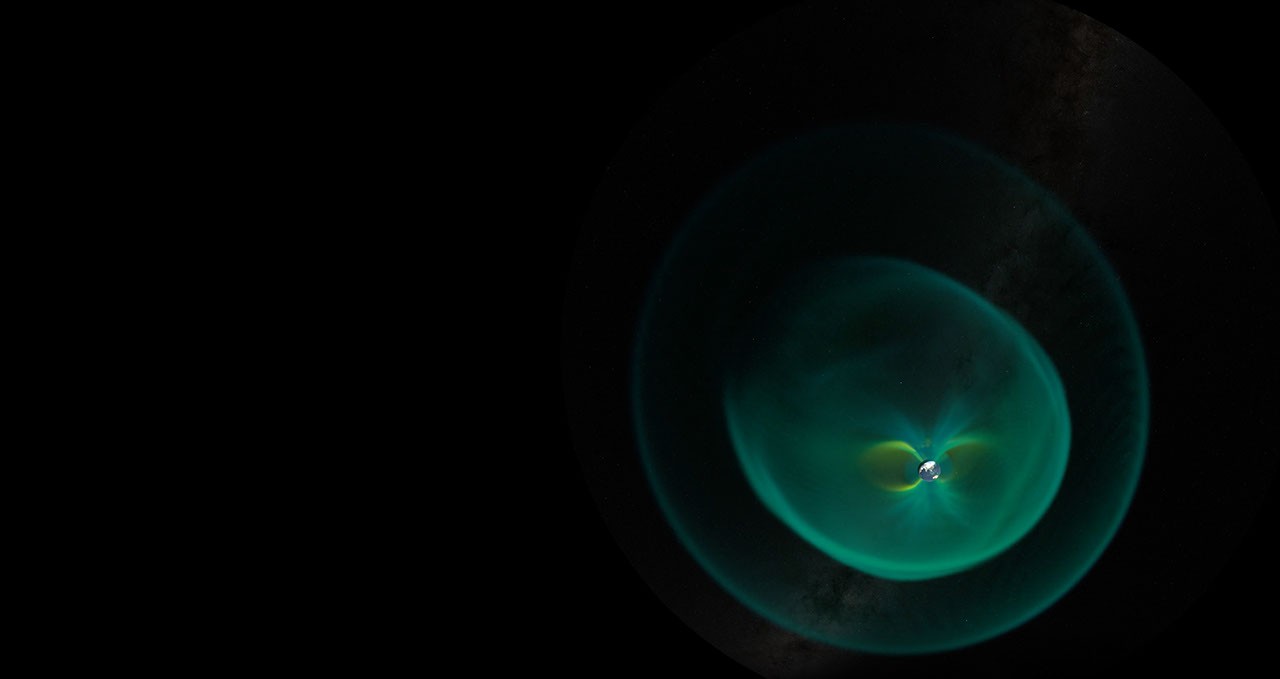 Still image captured from the MAGE model showing a geomagnetic storm