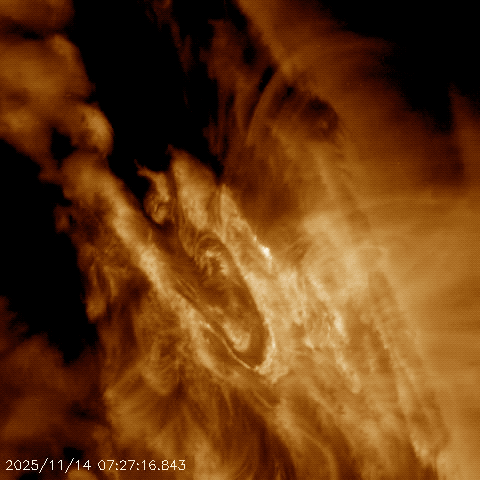 A close-up of the Sun shows the bright explosion of a solar flare