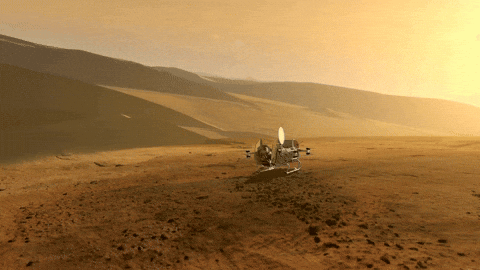 Dragonfly lifts off from the surface of Titan