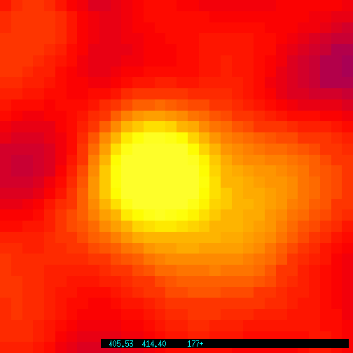 Pixelated, bright-yellow circle surrounded by orange.