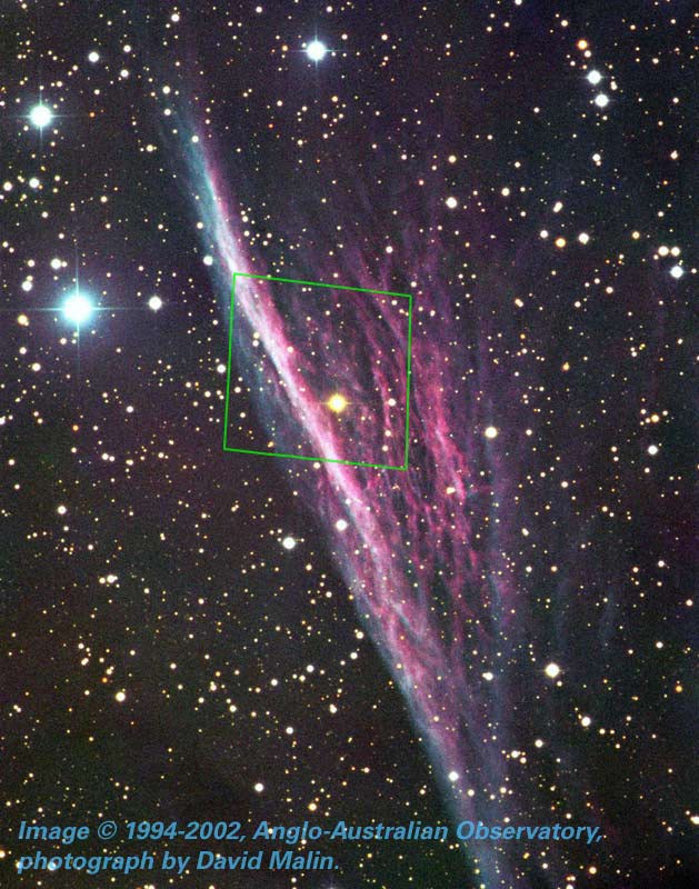Nebula Ruler AAO Image of Pencil Nebula with Outline of ACS Field - NASA Science