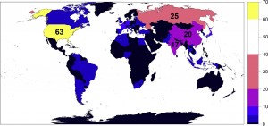Map of nations with land cover mapping satellites