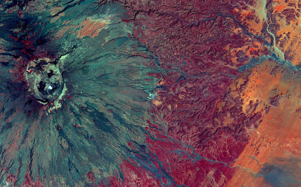 A Landsat 8 image of Emi Koussi in Chad featured as the Landsat365 image on DOY 15.