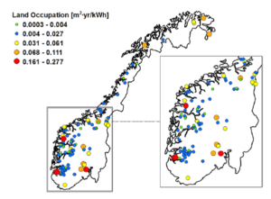 land occupation for each hydropower reservoir