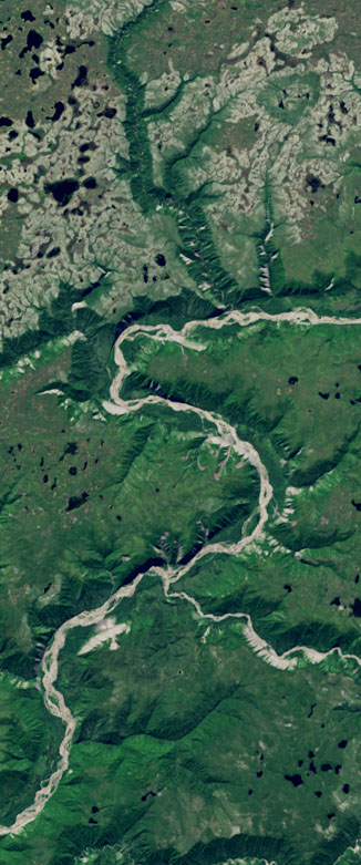 Landsat satellite image showing a winding river forming the number 5.