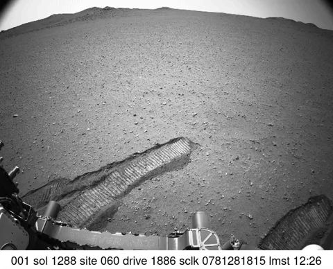NASA’s Perseverance drives first backward then forward as it negotiates some slippery terrain found along a route up to the rim of Jezero Crater on Oct. 15. The Mars rover used one of its navigation cameras to capture the 31 images that make up this short video.