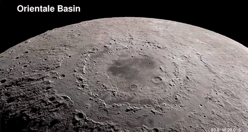 Animation clip of Orientale Basin on the Moon with overlay of LRO's gravity map.