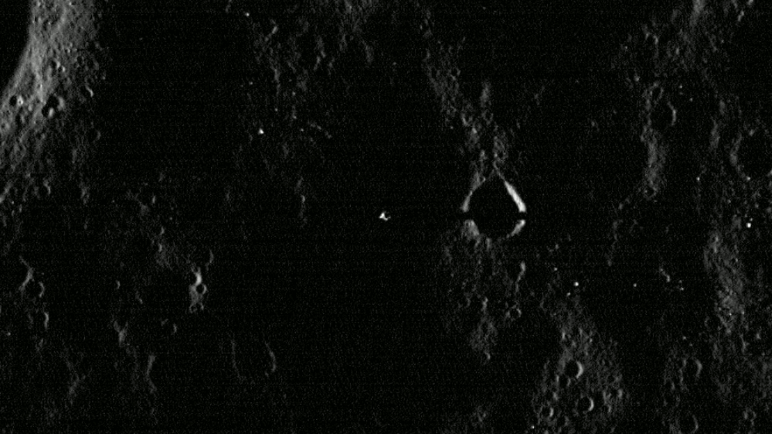 Animation showing lunar surface and landing craft lit by different angles of sunshine.