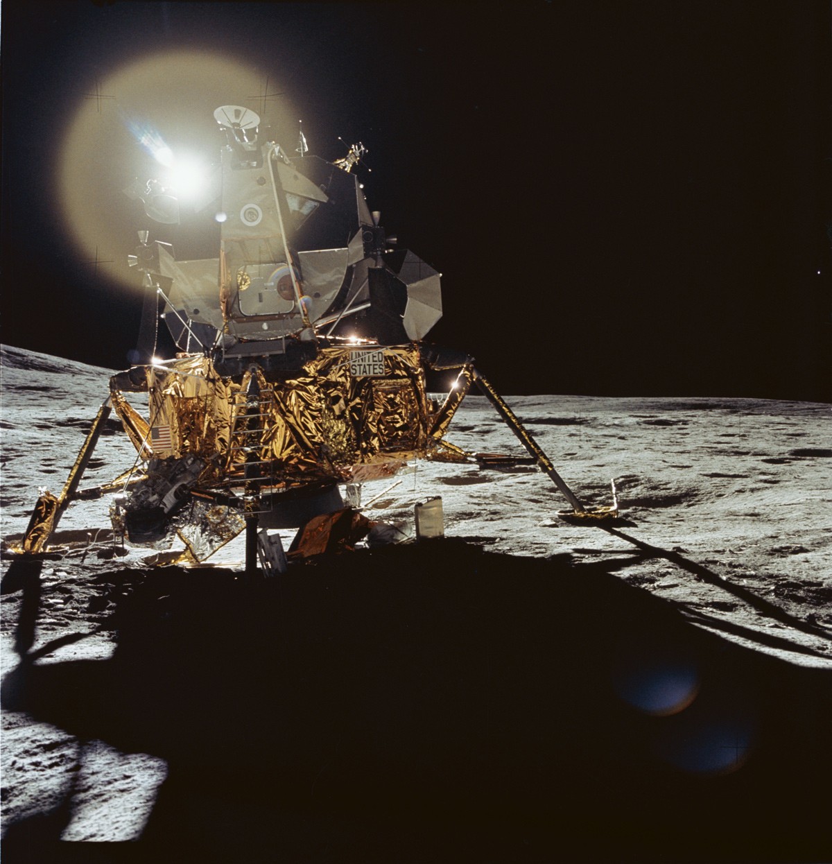 The Apollo 14 lunar module Antares standing in the Fra Mauro region