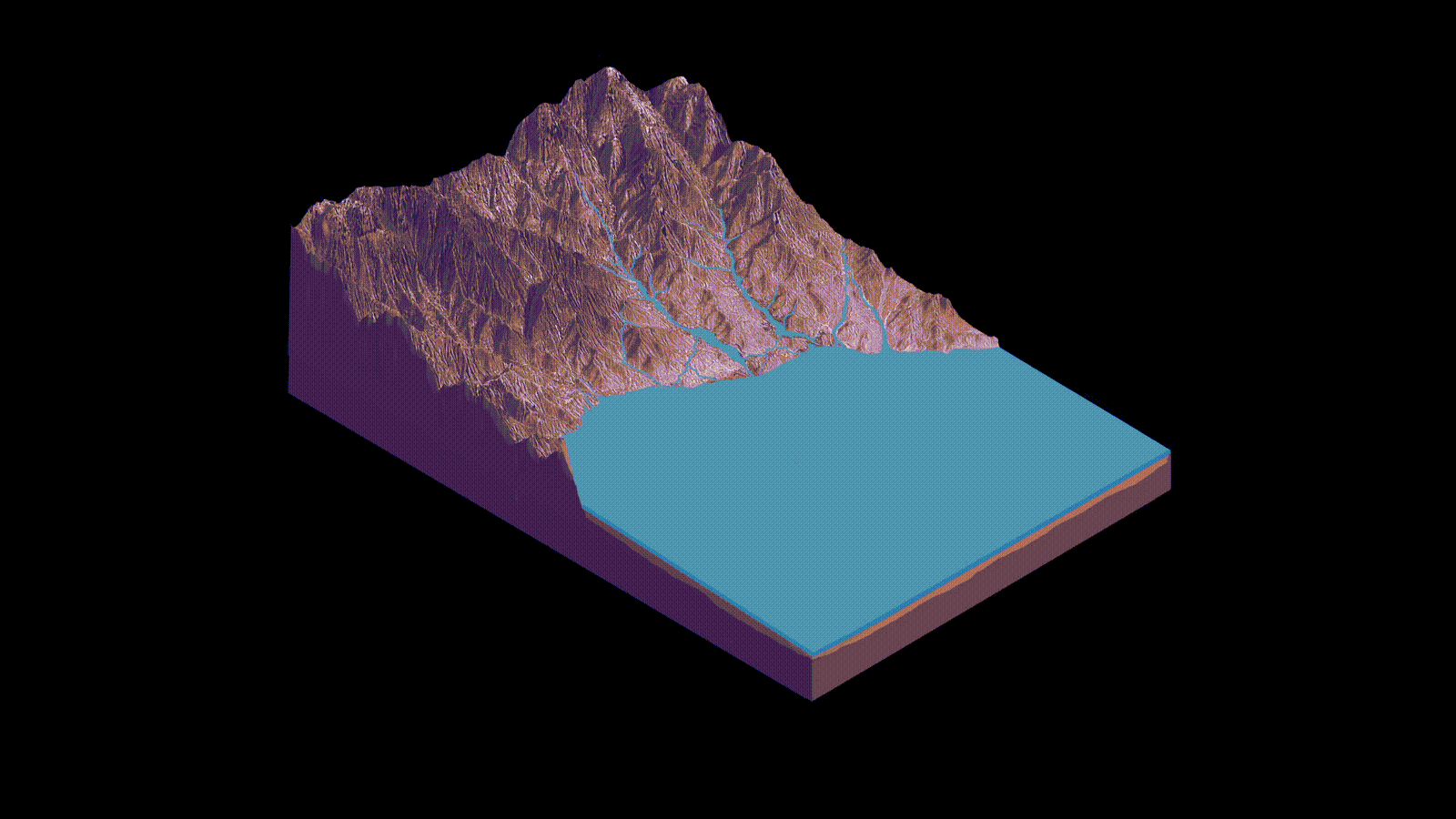 This animation demonstrates the salty ponds and streams that scientists think may have been left behind as Gale Crater dried out over time. The bottom of the image is the floor of Gale Crater, with the peak being the side of Mount Sharp.