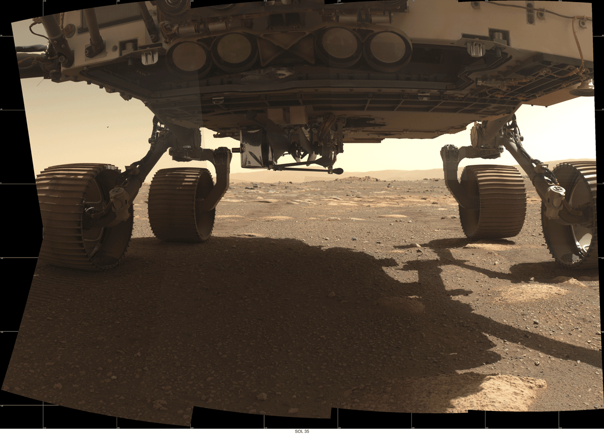 Animation shows each step of the Ingenuity helicopter deploying from the belly of the rover