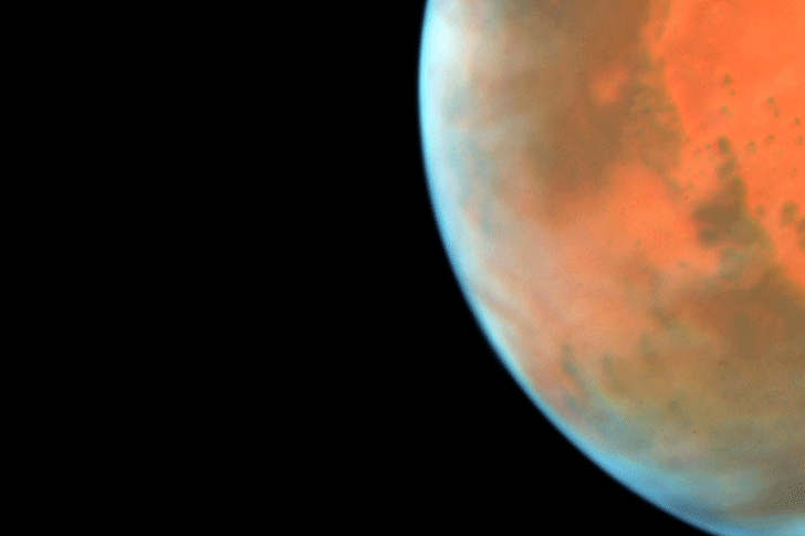 This time-lapse video captures a portion of the path that tiny Phobos takes around Mars.