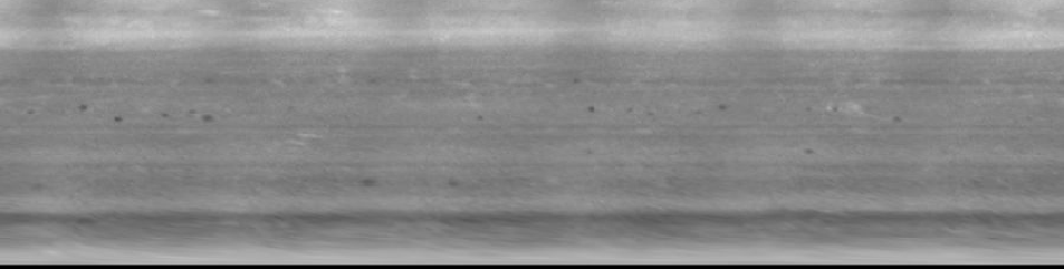 This image of Saturn's southern hemisphere taken by NASA's Cassini spacecraft cameras shows a banded appearance due to winds, as well as dark cyclonic ovals.