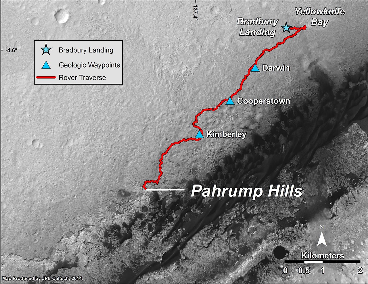 Mars Rover Flight Path Curiosity Mars Rover's Route from Landing to 'Pahrump Hills' - NASA Science