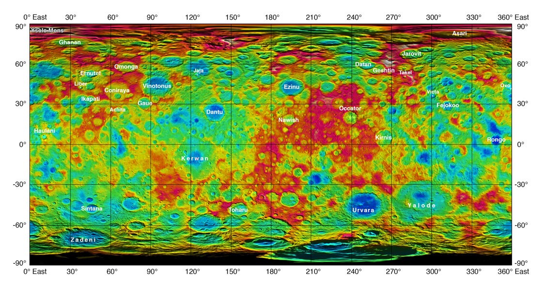 Topographic Ceres Map with Feature Names II - NASA Science