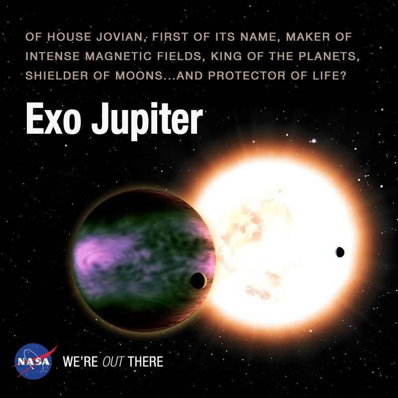 An artist's illustration of a hot Jupiter and two of its moons.