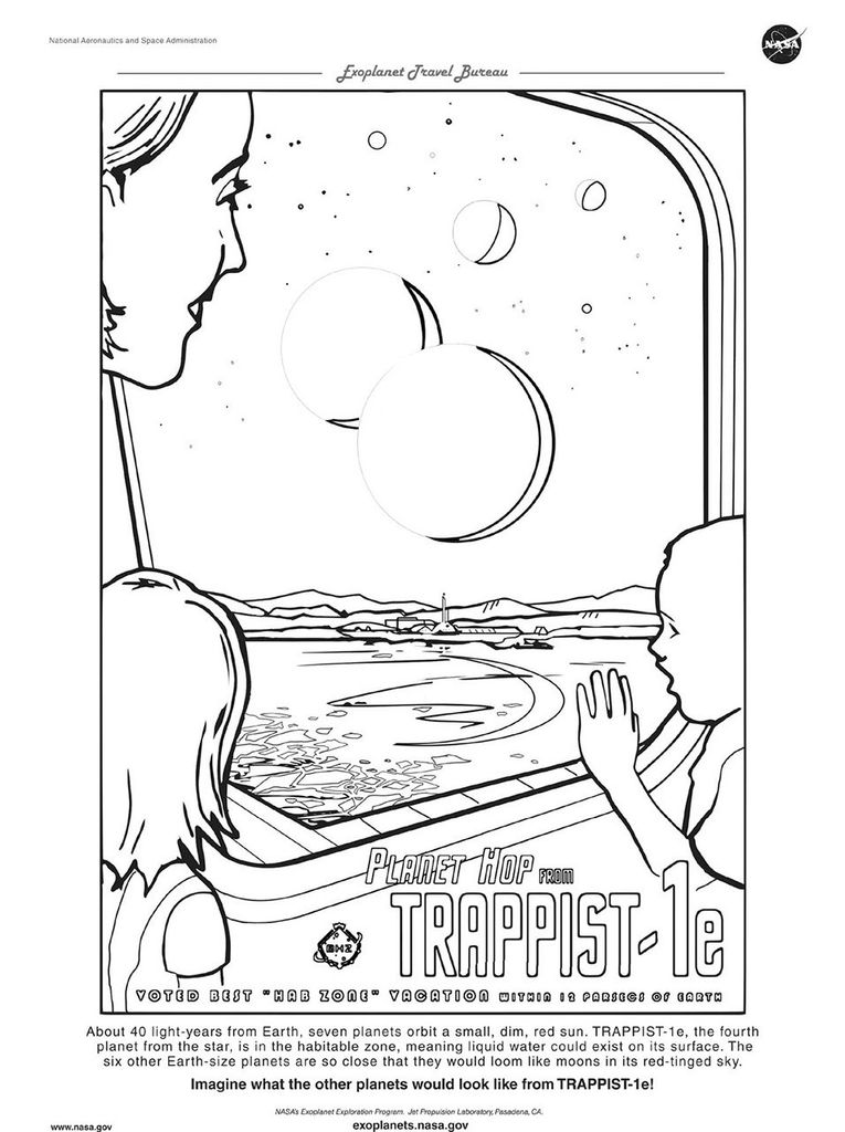 A downloadable version of a coloring page for TRAPPIST-1e.