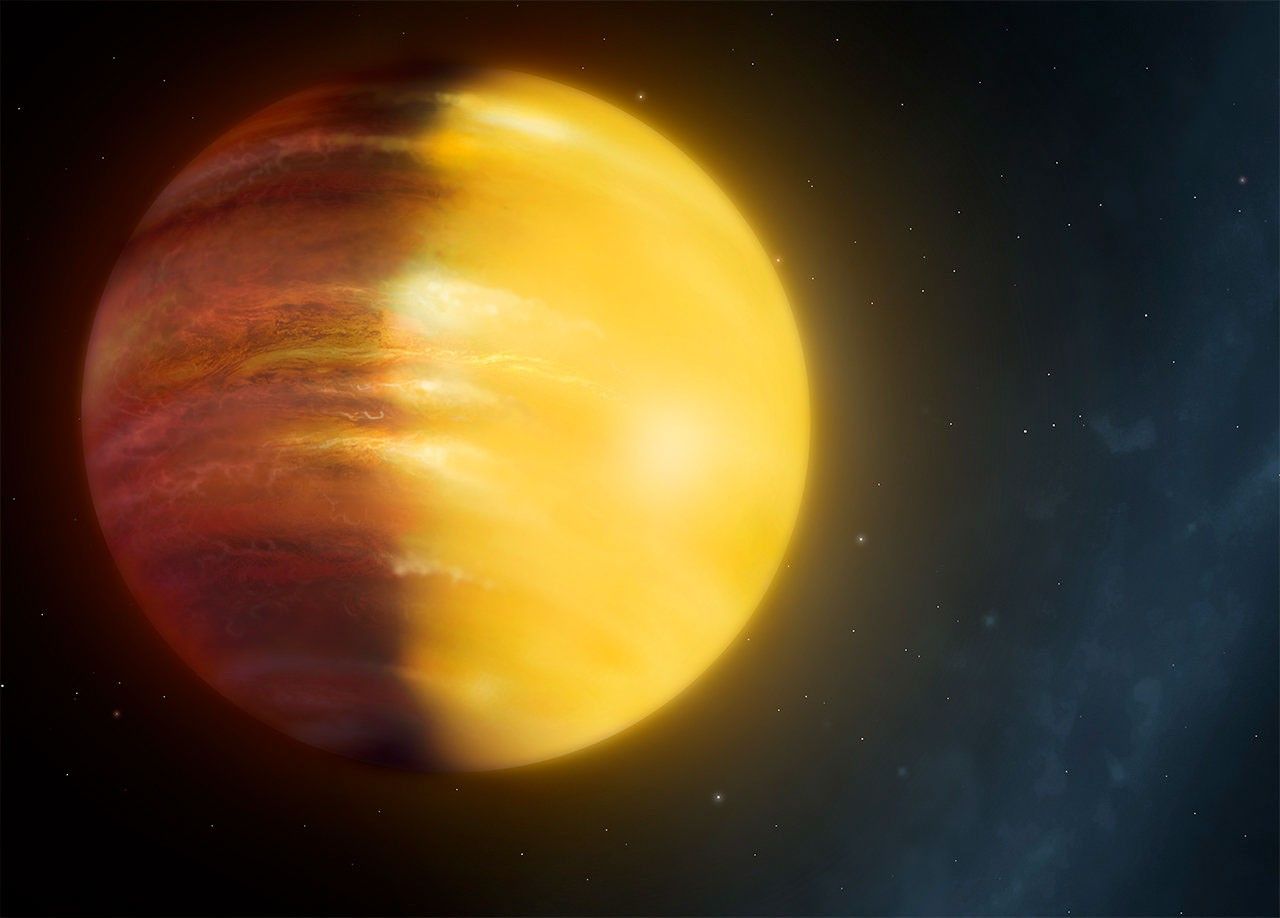 Winds of rubies and sapphires strike the sky of giant planet