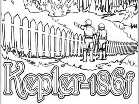 A downloadable version of a coloring page for the Kepler-16b exoplanet travel poster.