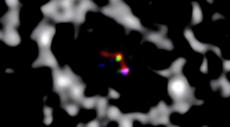 This composite image of the young star system LkCa15 captures the first photo of several planets in the making. Image credit: Stephanie Sallum, et al.