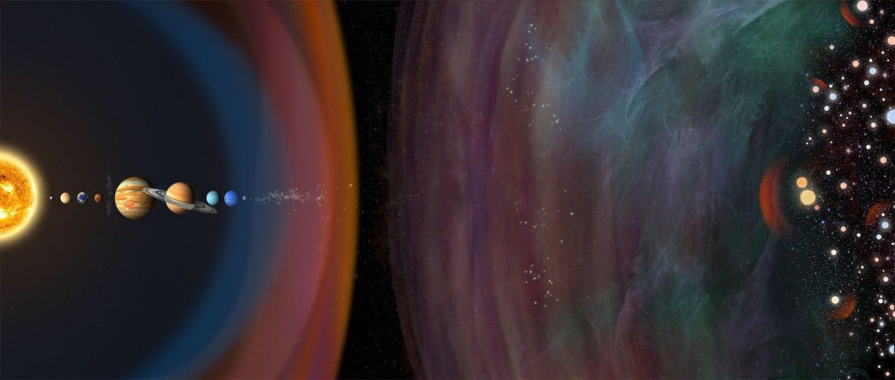 Artist's illustration of solar system and galaxy.